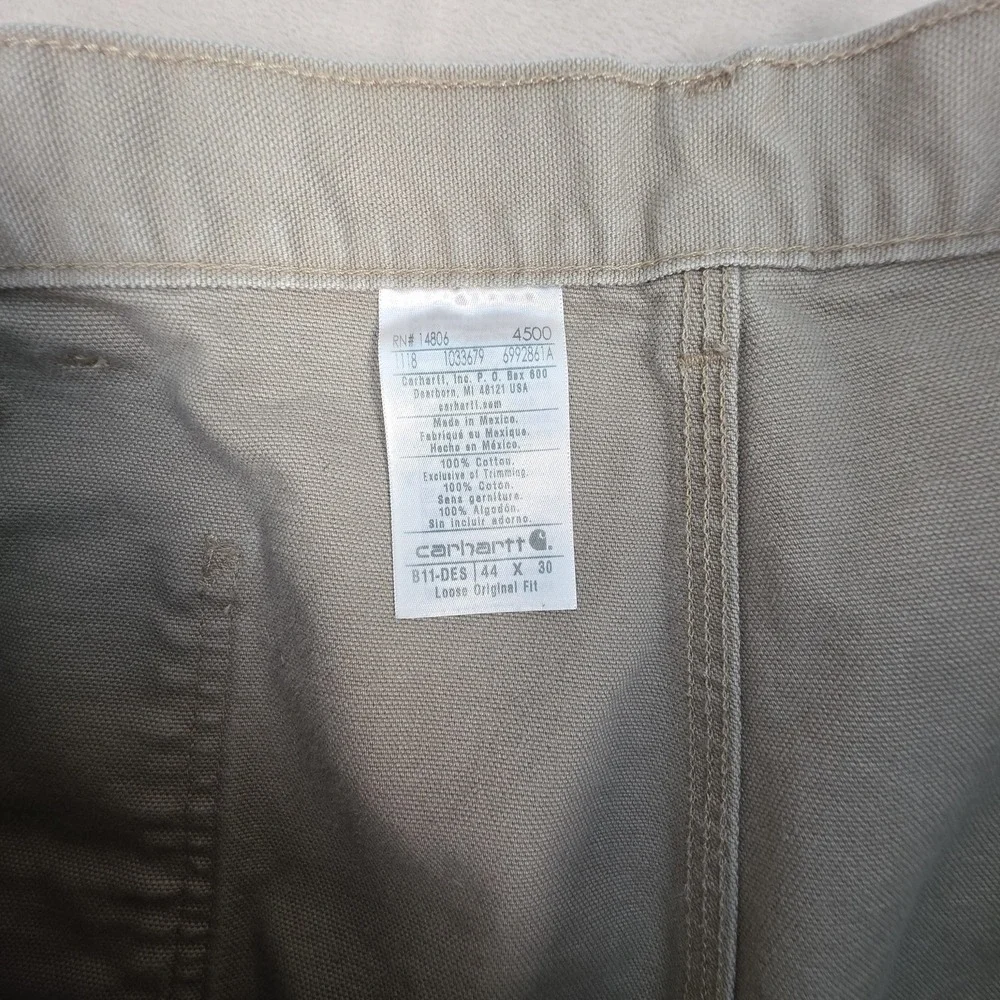 Carhartt‎ Pants Mens 44x30 Tan B11 Loose Original Fit Canvas Workwear Dungaree